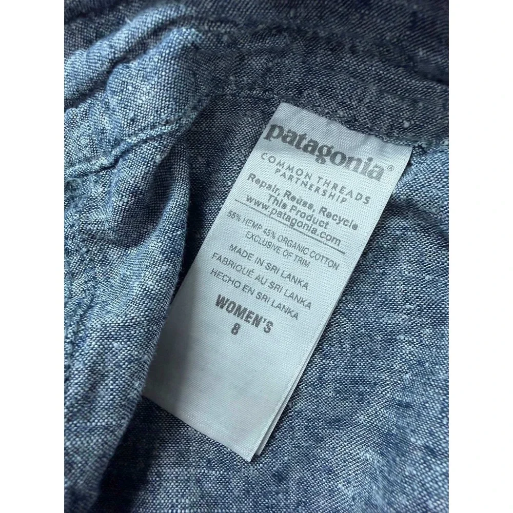 Patagonia Island Hemp Shorts Womens 8 Blue Chambray Organic Cotton Blend 57115